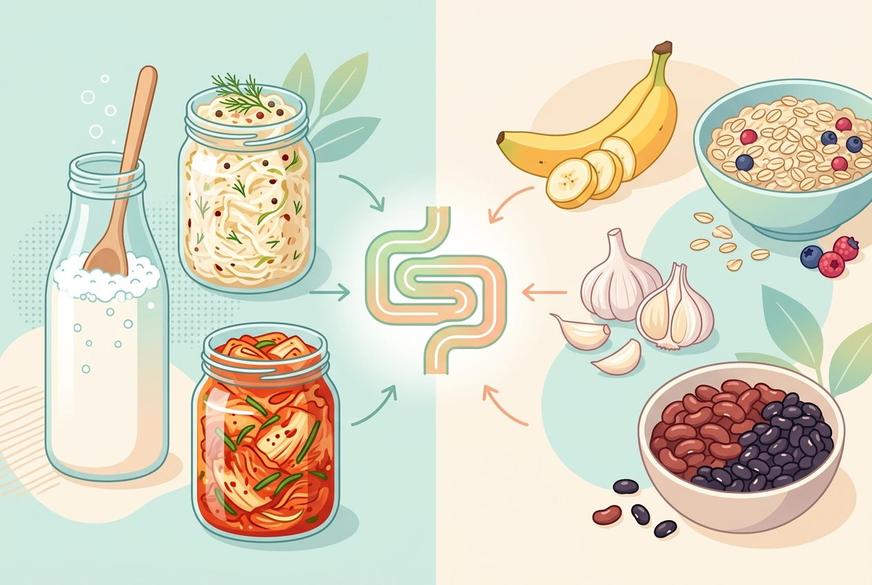 Fermented foods versus prebiotic fiber foods and how they support gut health through different mechanisms