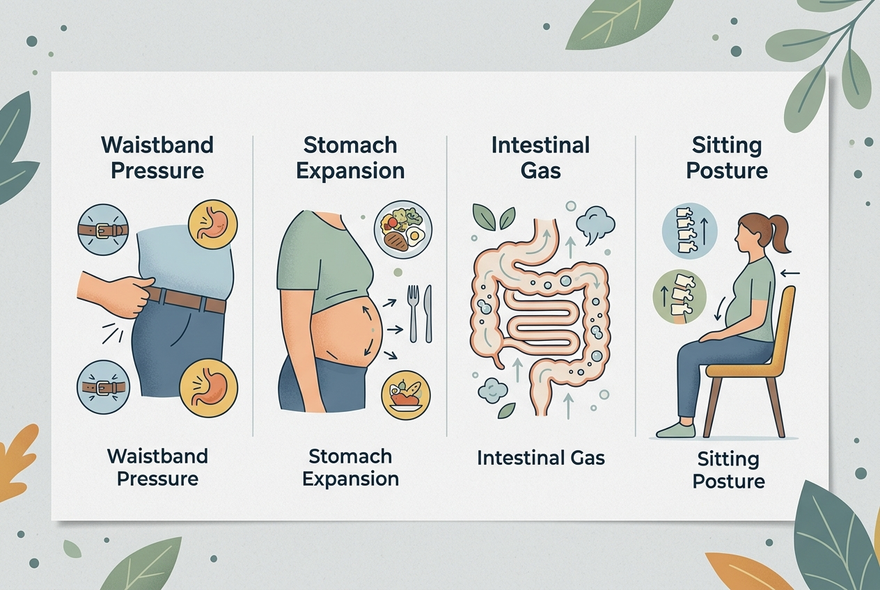 Diagram of how waistband pressure can make bloating feel worse.