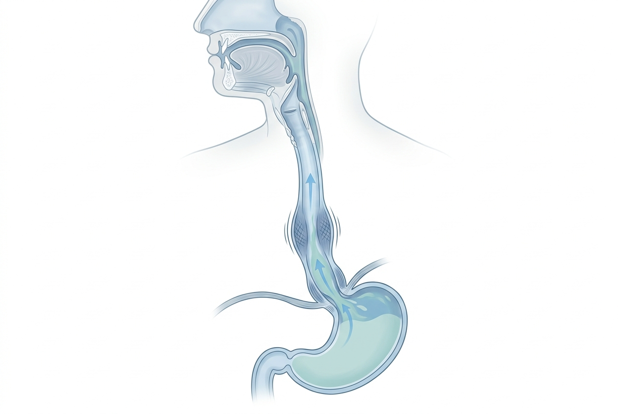 Diagram showing common factors linked to globus sensation, including reflux and throat tension.