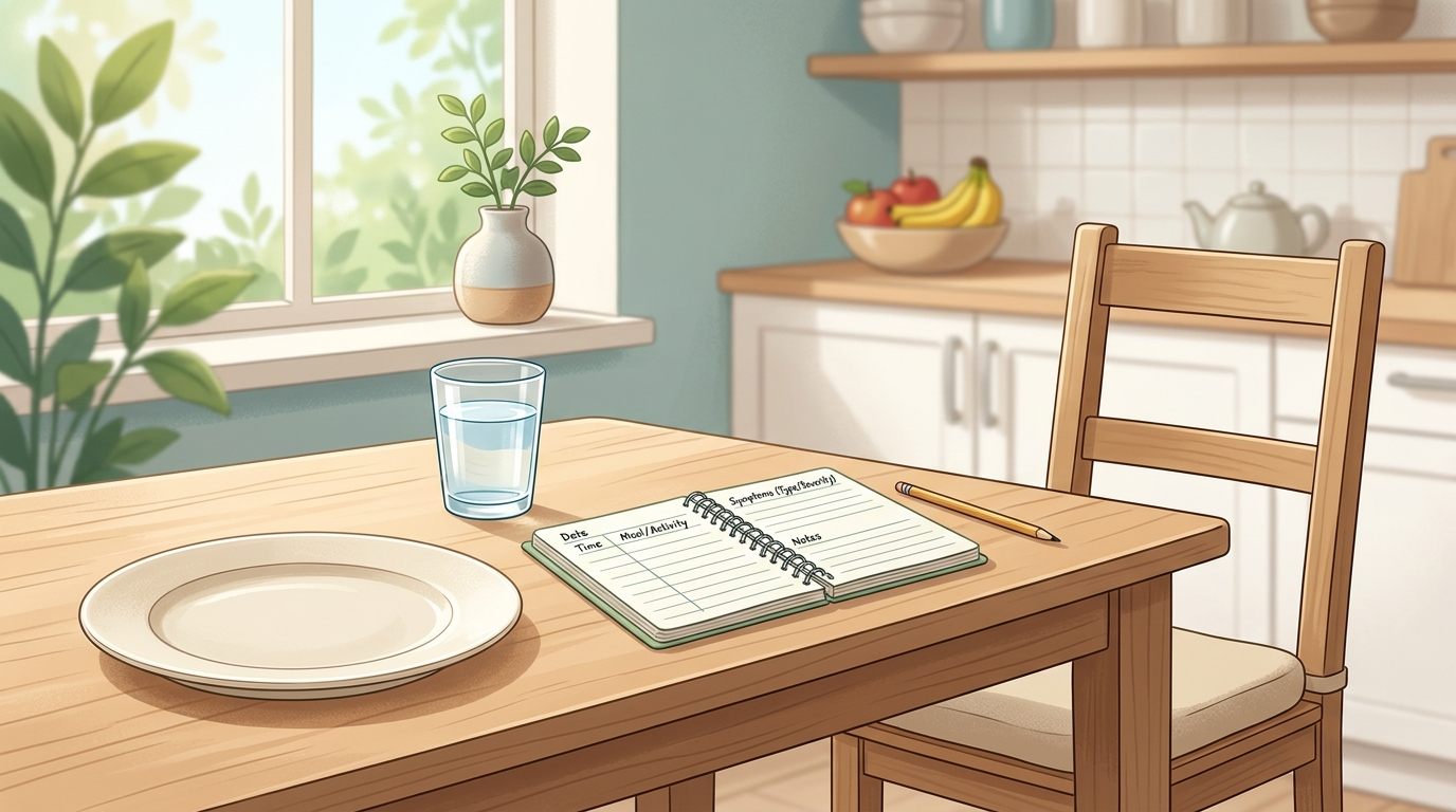 Meal and symptom diary used to track chest pain after eating.