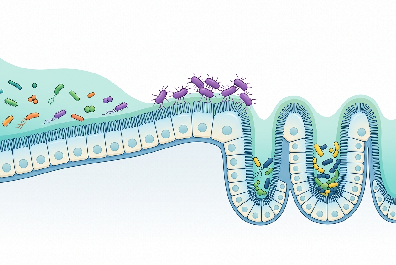 Visual comparison of probiotic transit, temporary attachment, and long-term colonization.