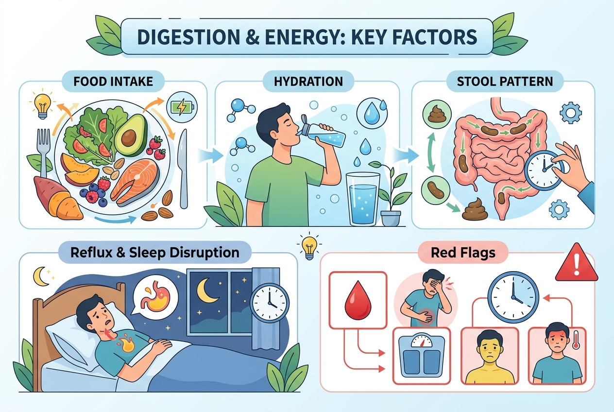 Digestive symptom tracking checklist for low energy patterns
