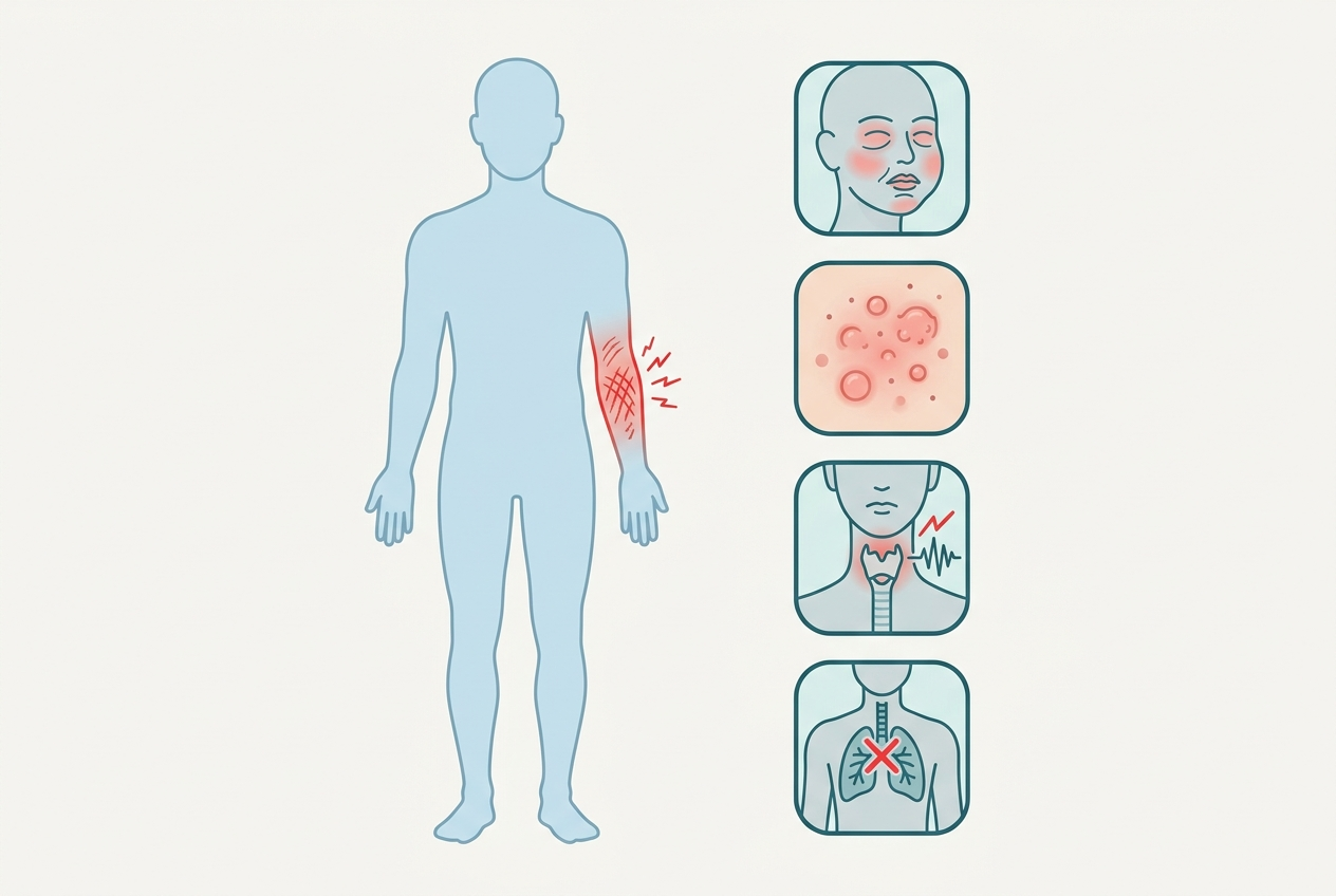Itching compared with urgent allergy warning signs including hives, swelling, and breathing difficulty